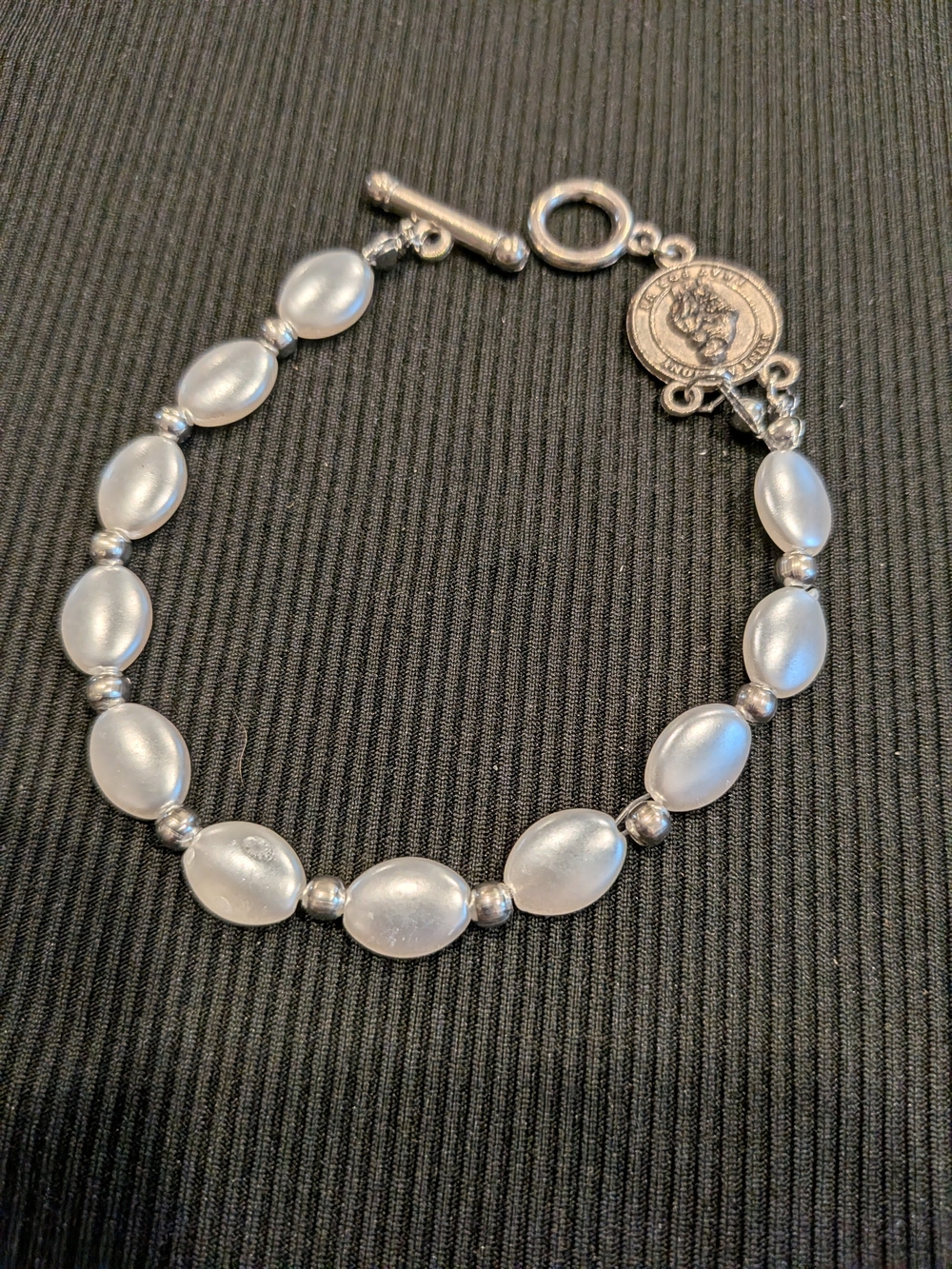 #1: Silver-Tone Faux Pearl Bead Bracelet - 8.5"
